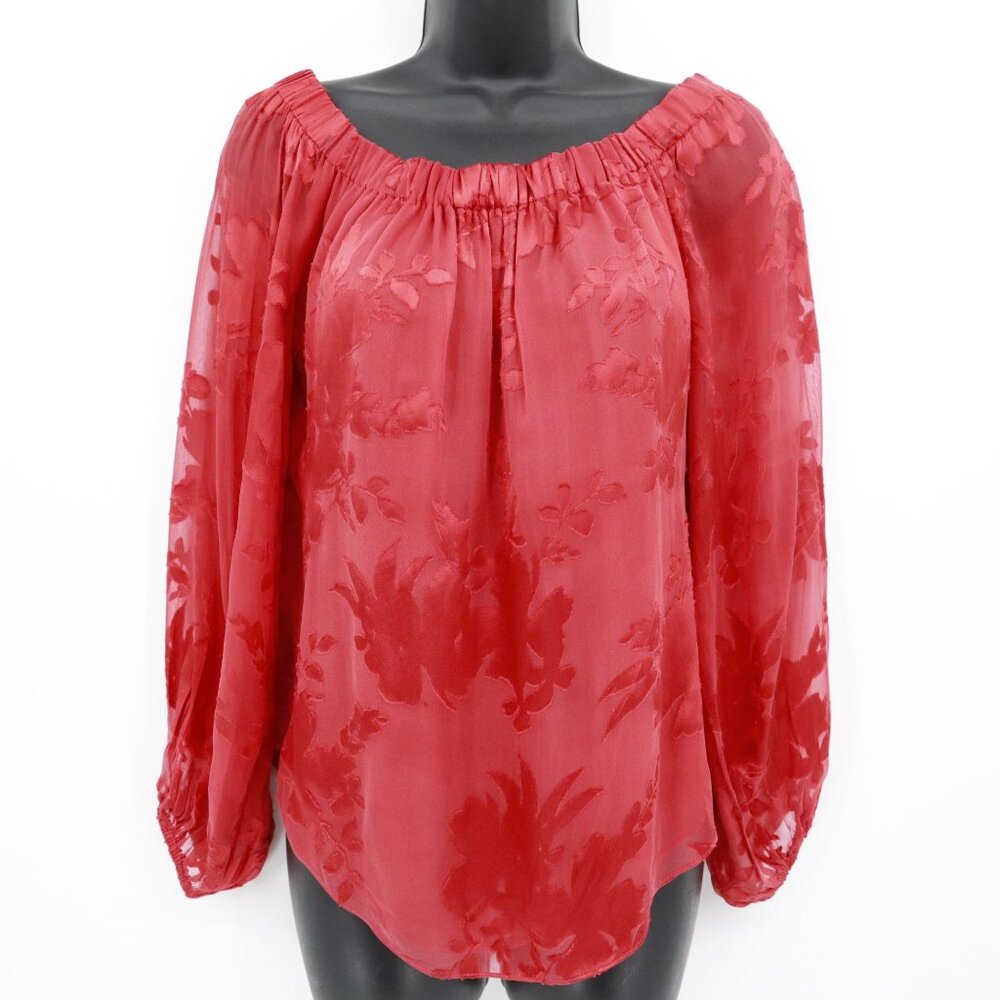 White House Black Market Silk Top Womens XS‎ Red Witchy Gypsy Festive Holiday